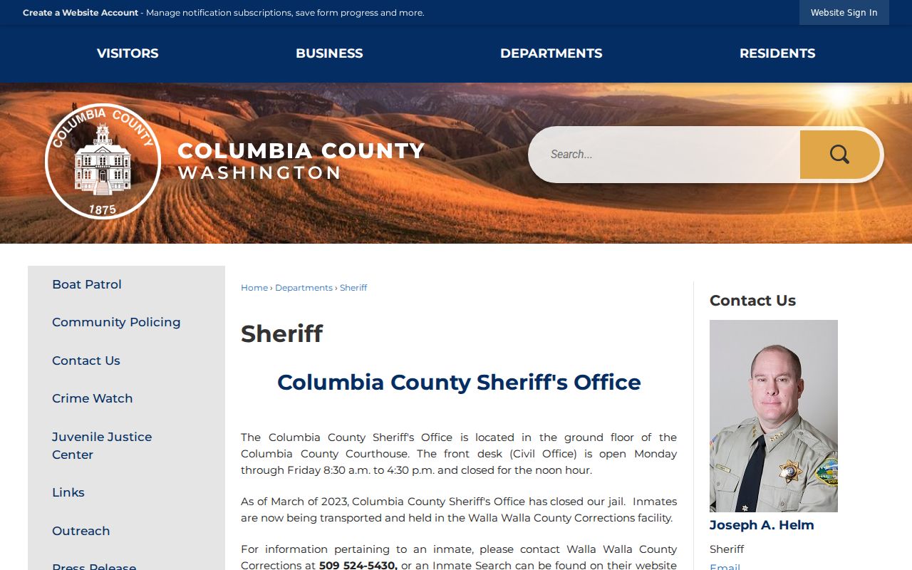 Columbia County arrest search and Walla Walla jail routing notice