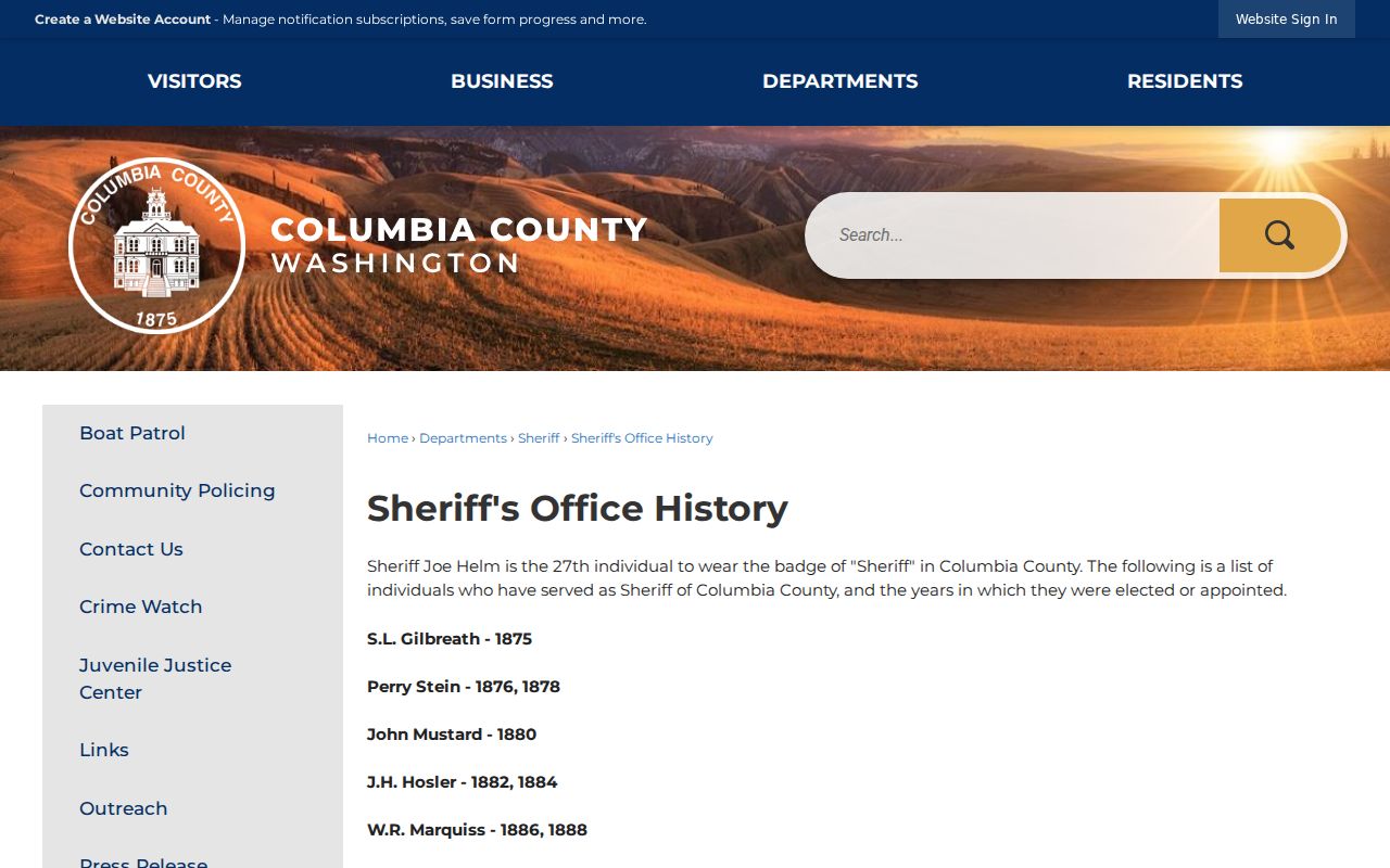 Columbia County arrest records and Sheriff succession history