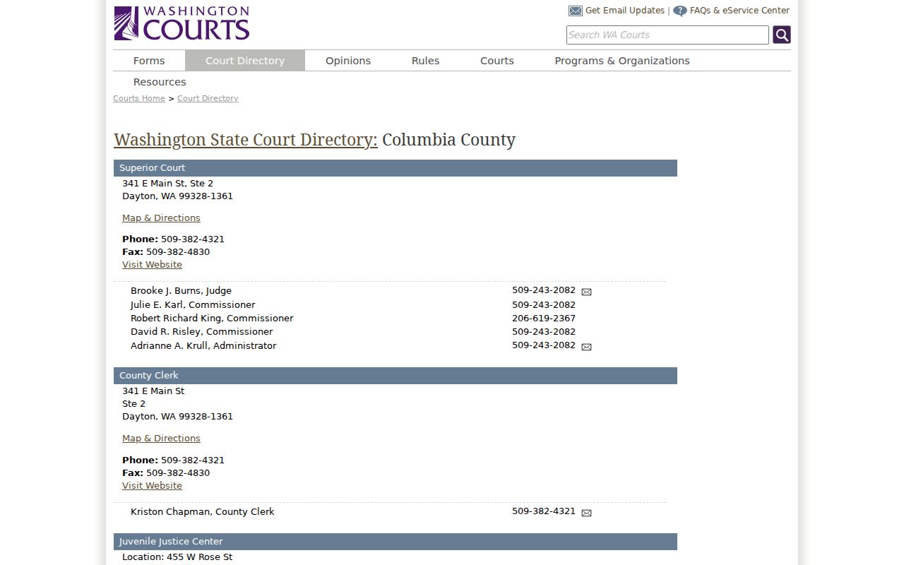 Dayton criminal court records directory for Columbia County courts