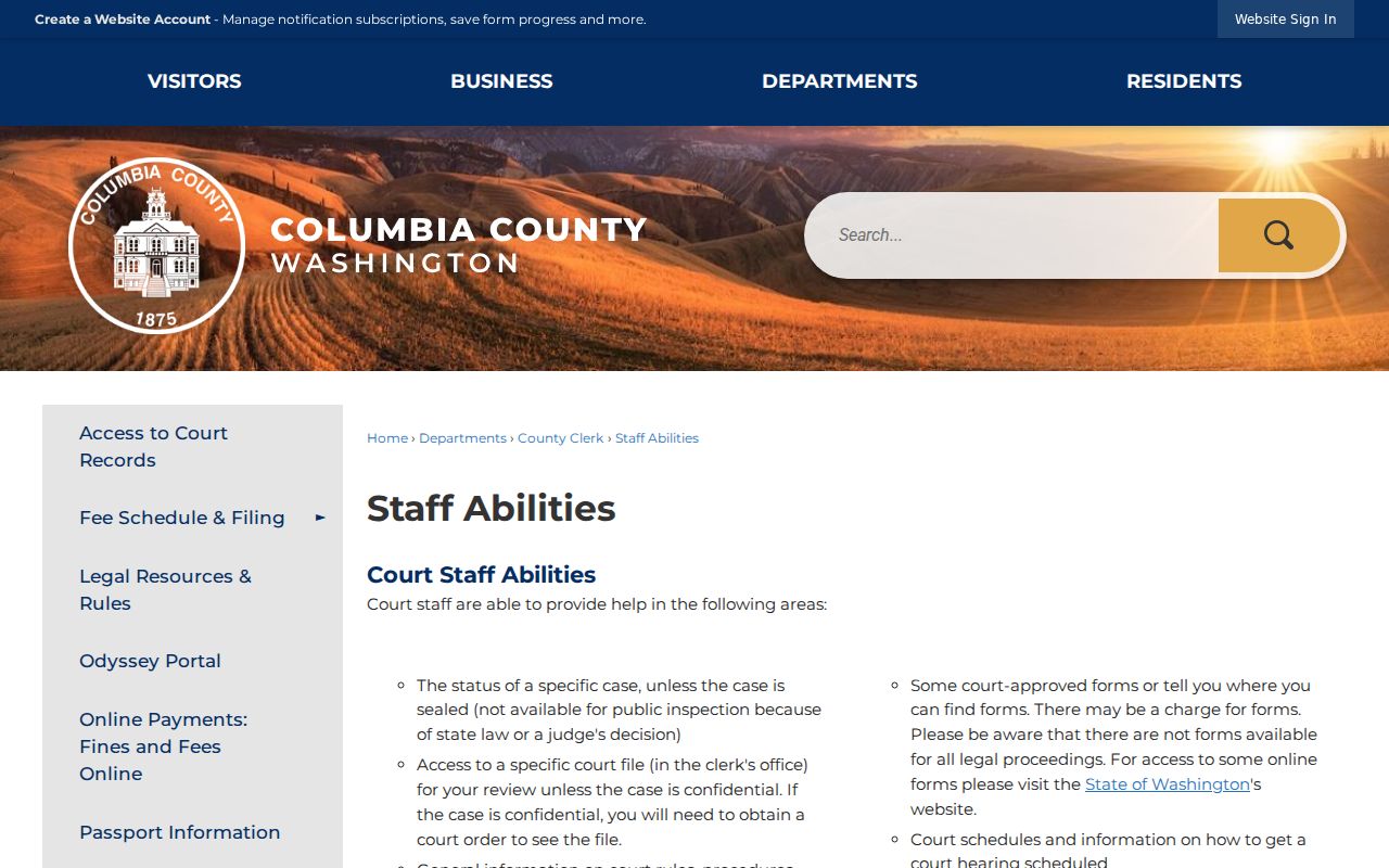 Columbia County court clerk case record access limits
