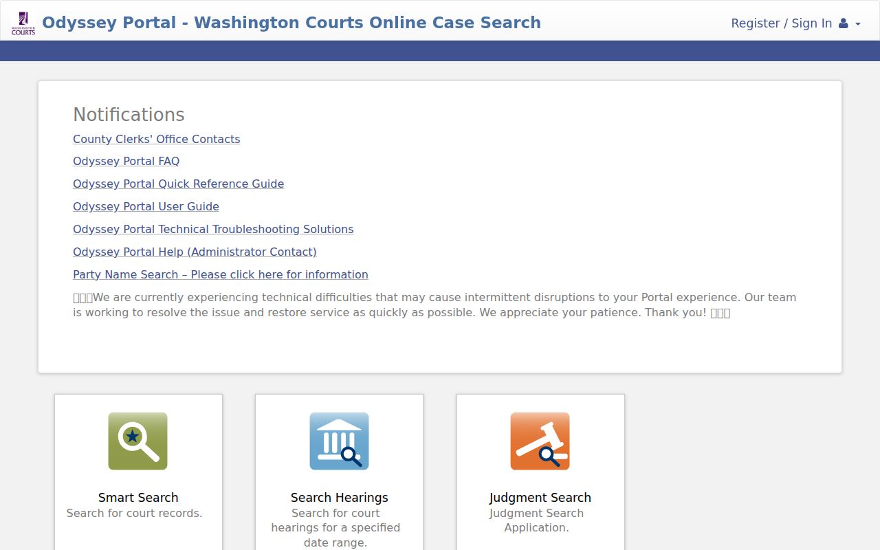 Columbia County court case lookup in Odyssey Portal