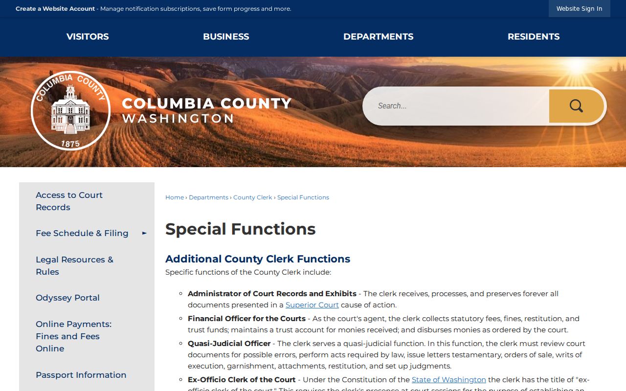 Columbia County criminal case record clerk duties