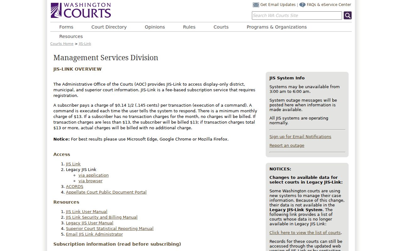 Columbia County criminal case docket access through JIS-Link