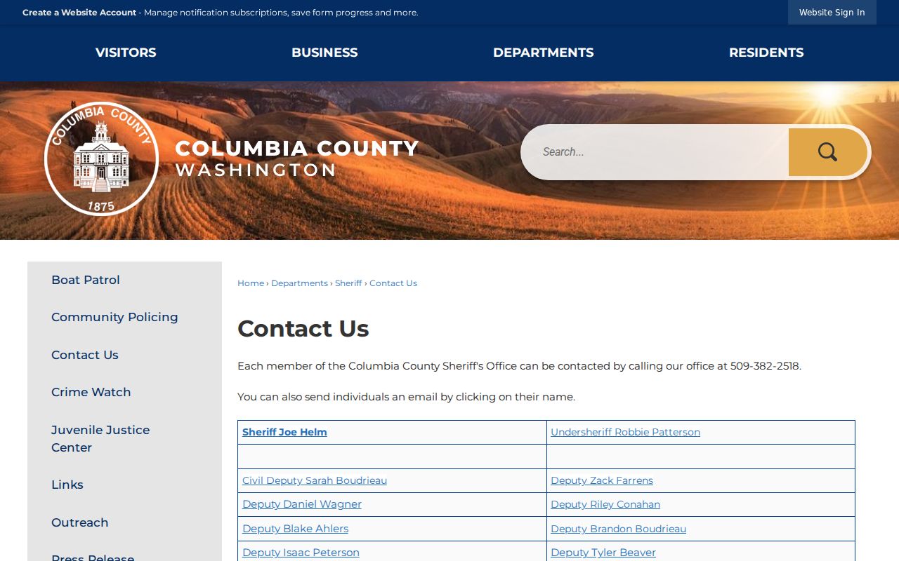 Columbia County arrest records sheriff contact directory