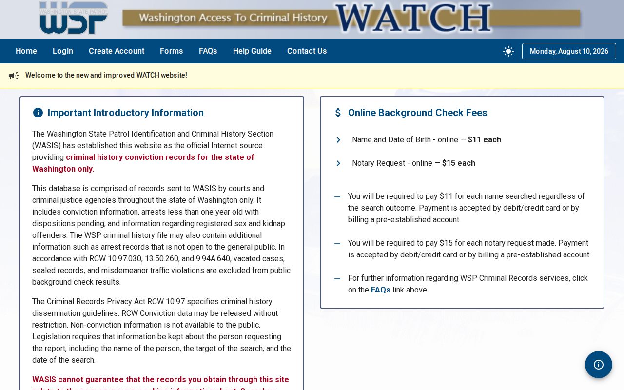 Columbia County criminal history search through Washington WATCH