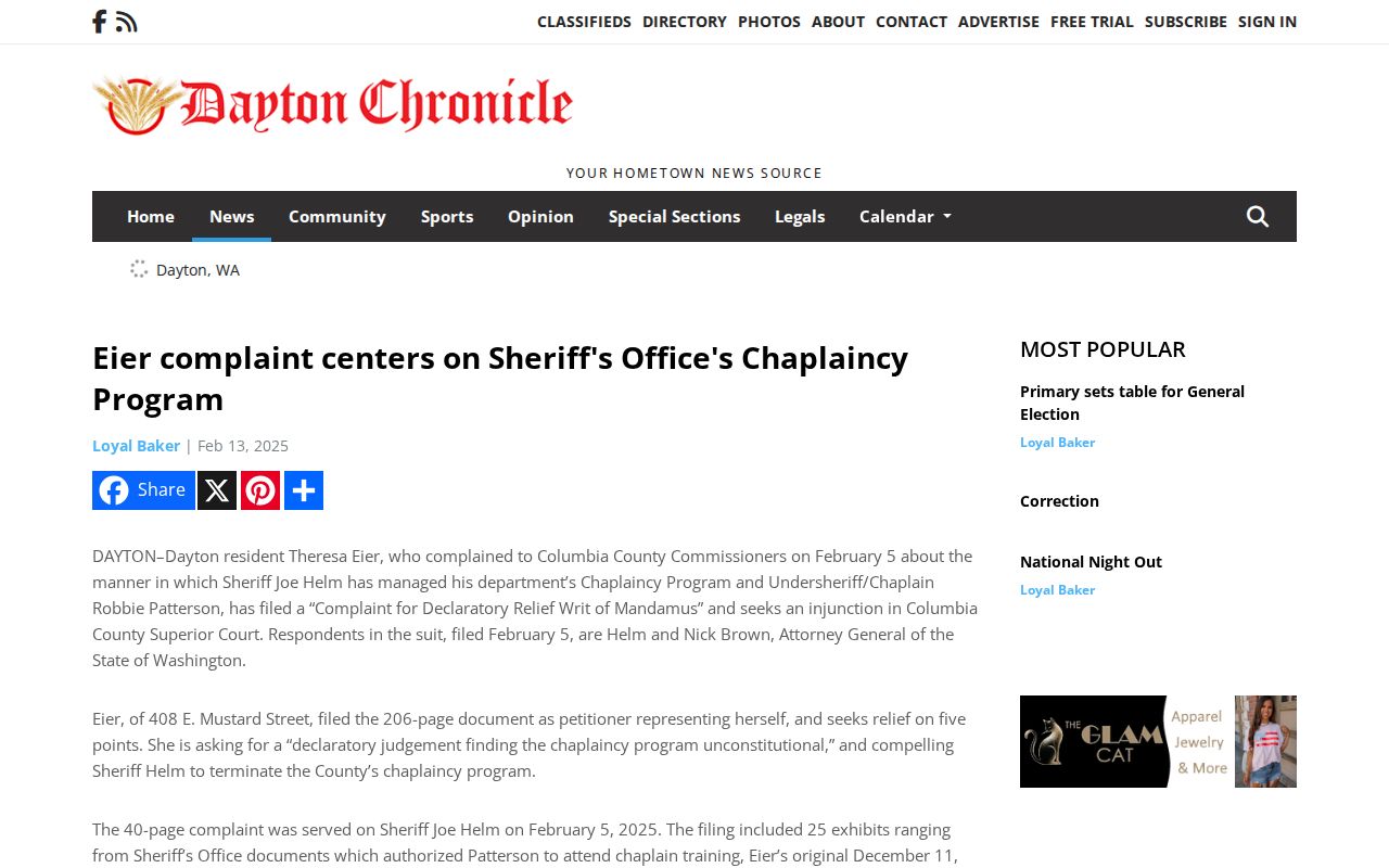 Columbia County Sheriff's Office context separate from sex offender records